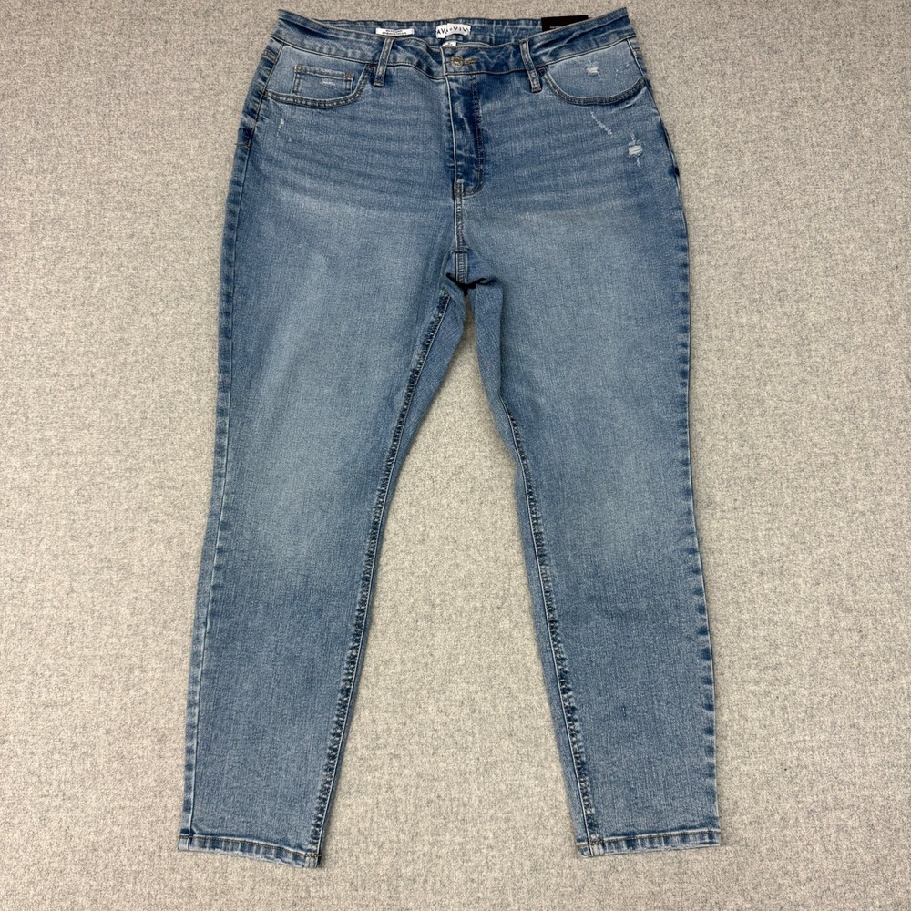 Ava & Viv High Rise Skinny Jeans Size 18 Blue Distressed No Gap Waist Stretch